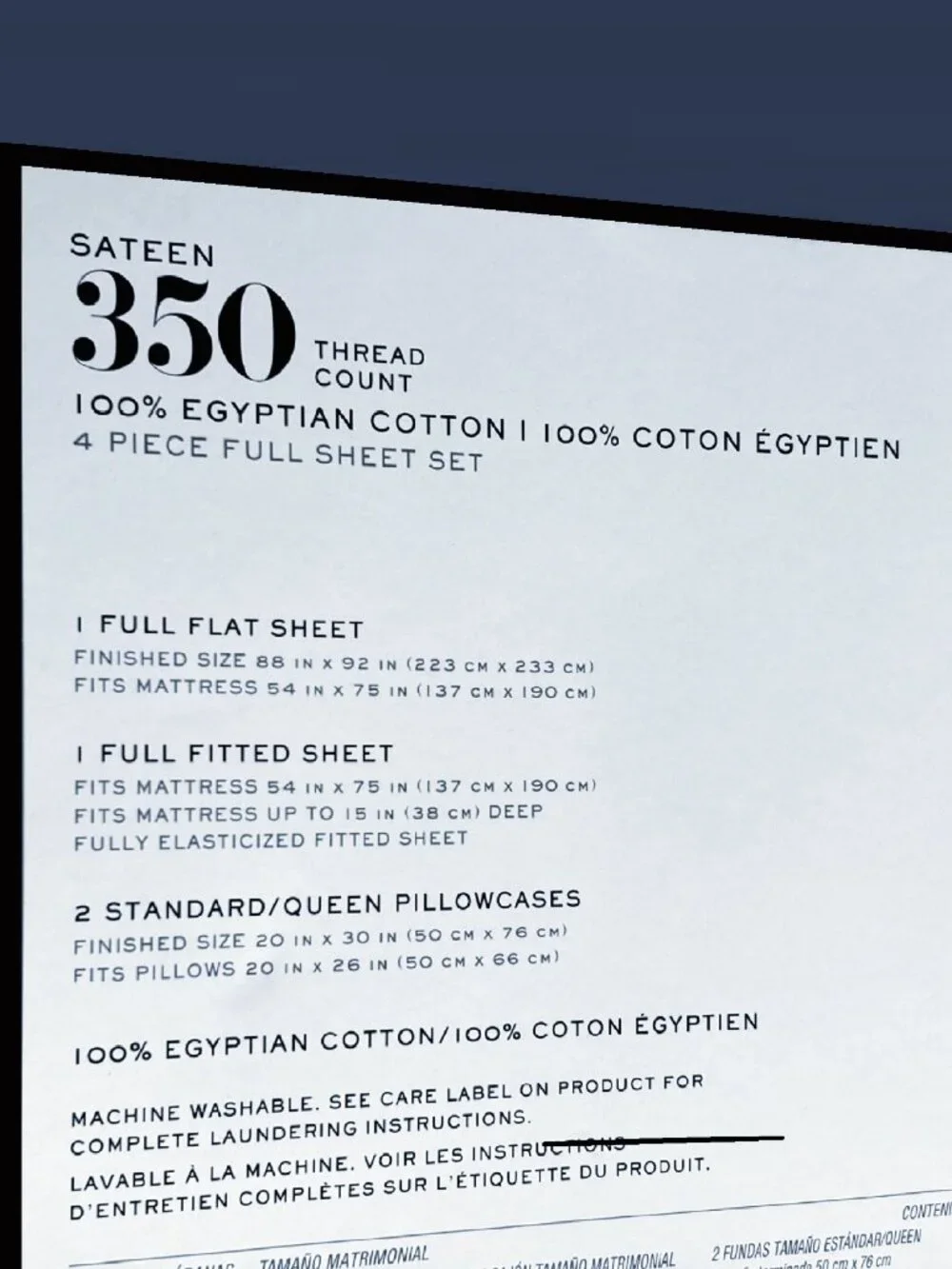 new BLUE JEAN Wamsutta 350 Thread Count Egyptian Cotton Sateen FULL Sheet Set